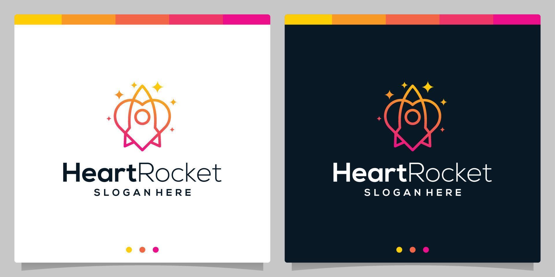 rocket logo icon vector template and heart logo icon with flat lines