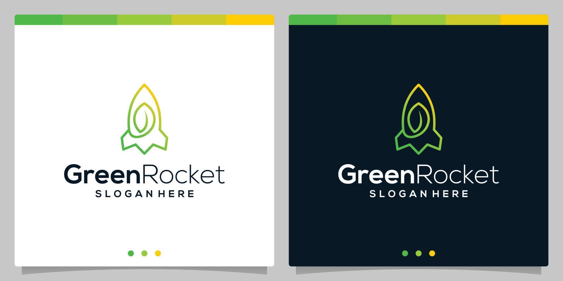 rocket logo icon vector template and leaf logo icon with flat lines