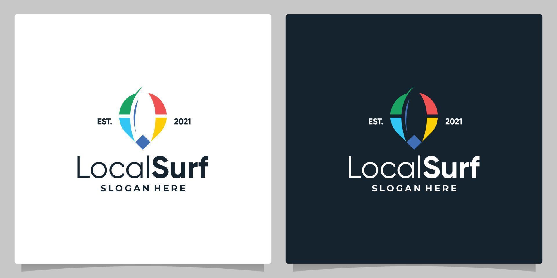 Map pin location symbol with logo a surf and business card design. vector