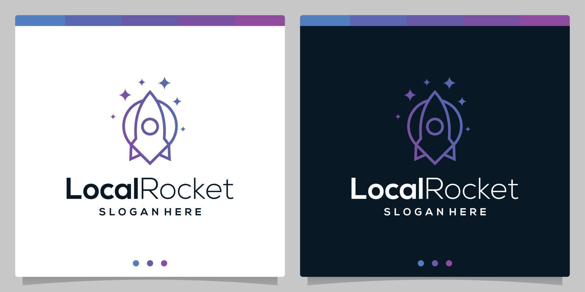 plantilla de vector de icono de logotipo de cohete e icono de logotipo de ubicación con líneas planas