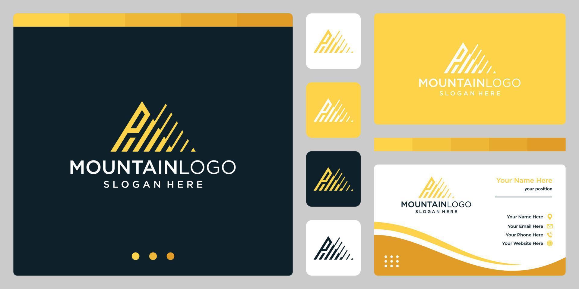 resumen creativo del logotipo de la montaña con el diseño inicial del logotipo de la letra p. vector premium