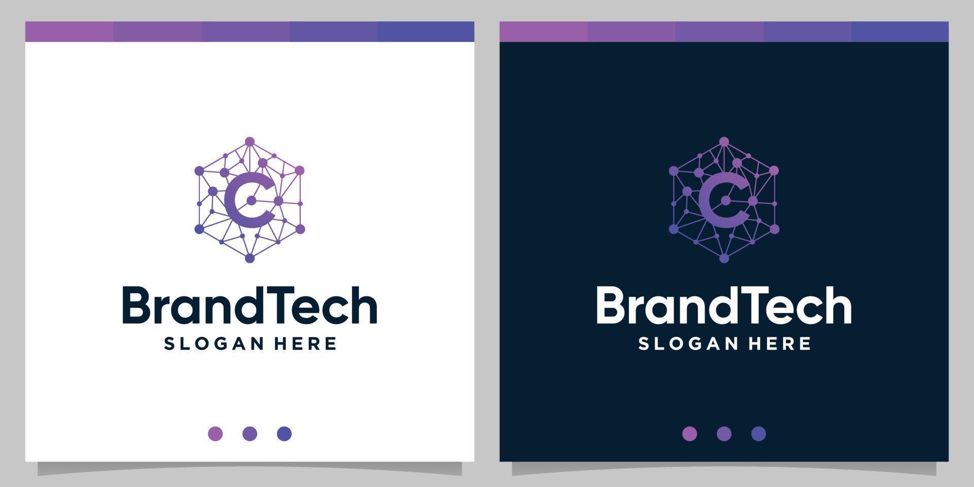 Blockchain technology abstract logo gradient with initial letter logo. Premium Vector