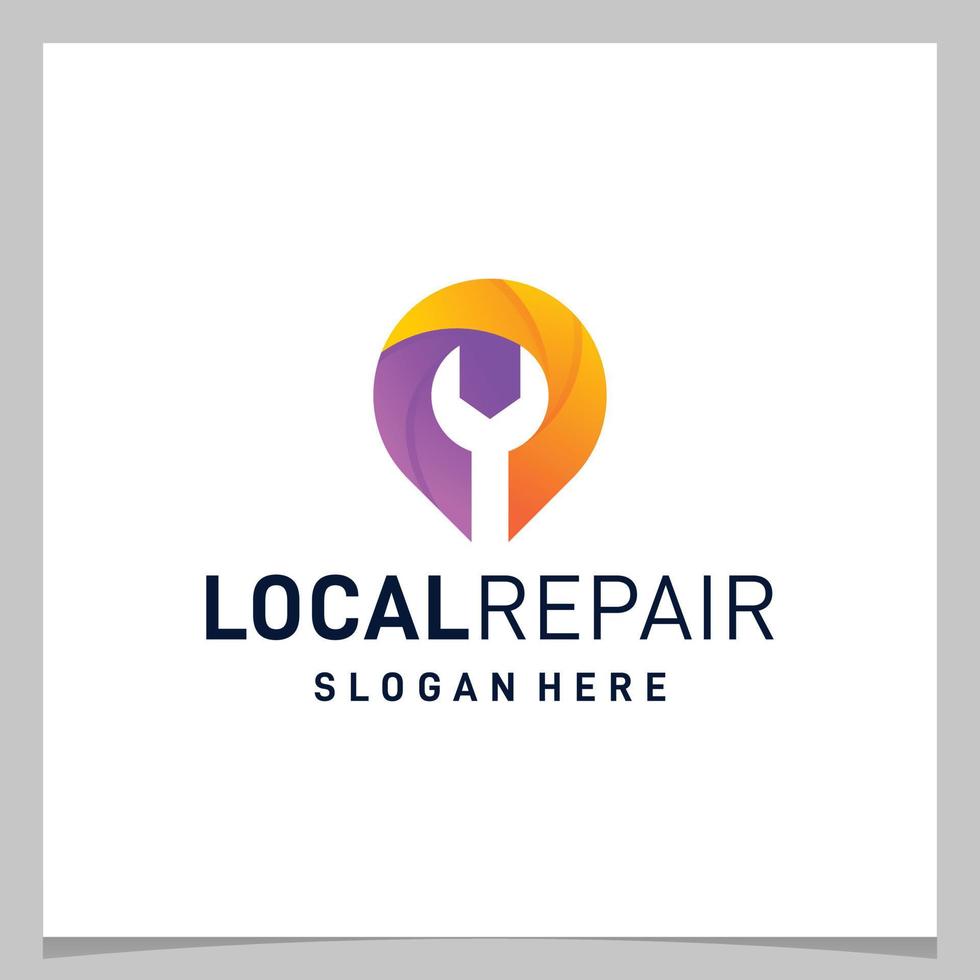 Map pin location symbol and logo a workshop equipment with colorful logo. Premium vector