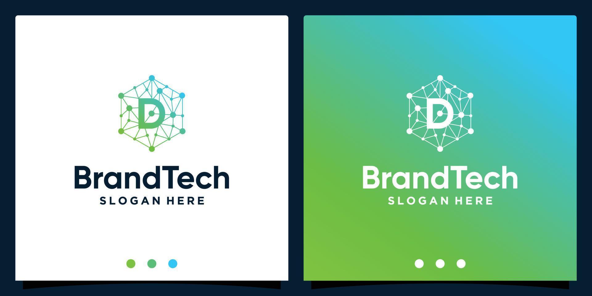 Blockchain technology abstract logo gradient with initial letter logo. Premium Vector