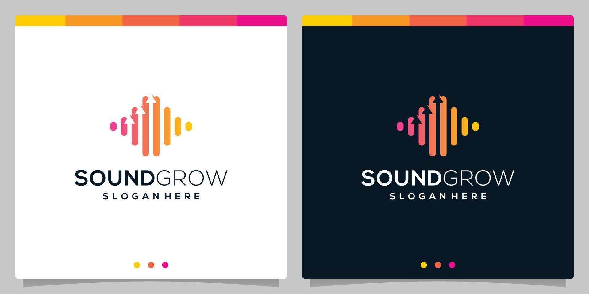 flecha creciente con elemento de concepto de logotipo de onda de audio de sonido. vector premium