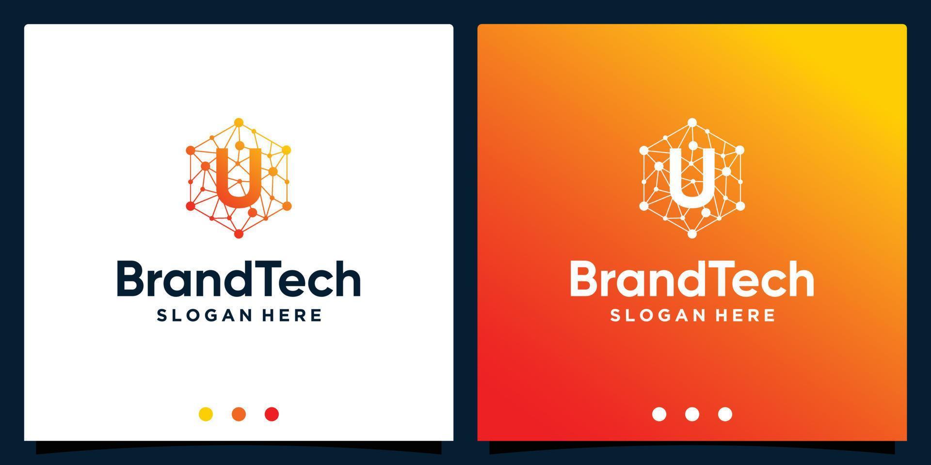 gradiente de logotipo abstracto de tecnología blockchain con logotipo de letra inicial. vector premium