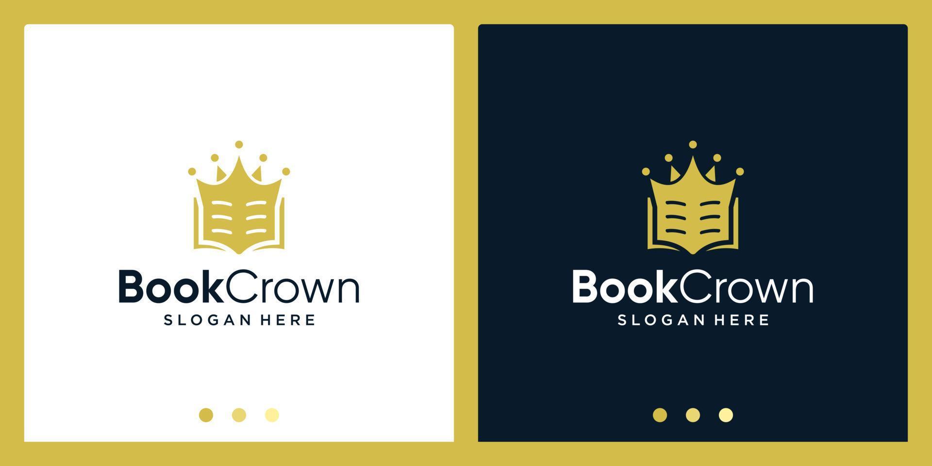 Open book logo design inspiration with crown design logo. Premium Vector