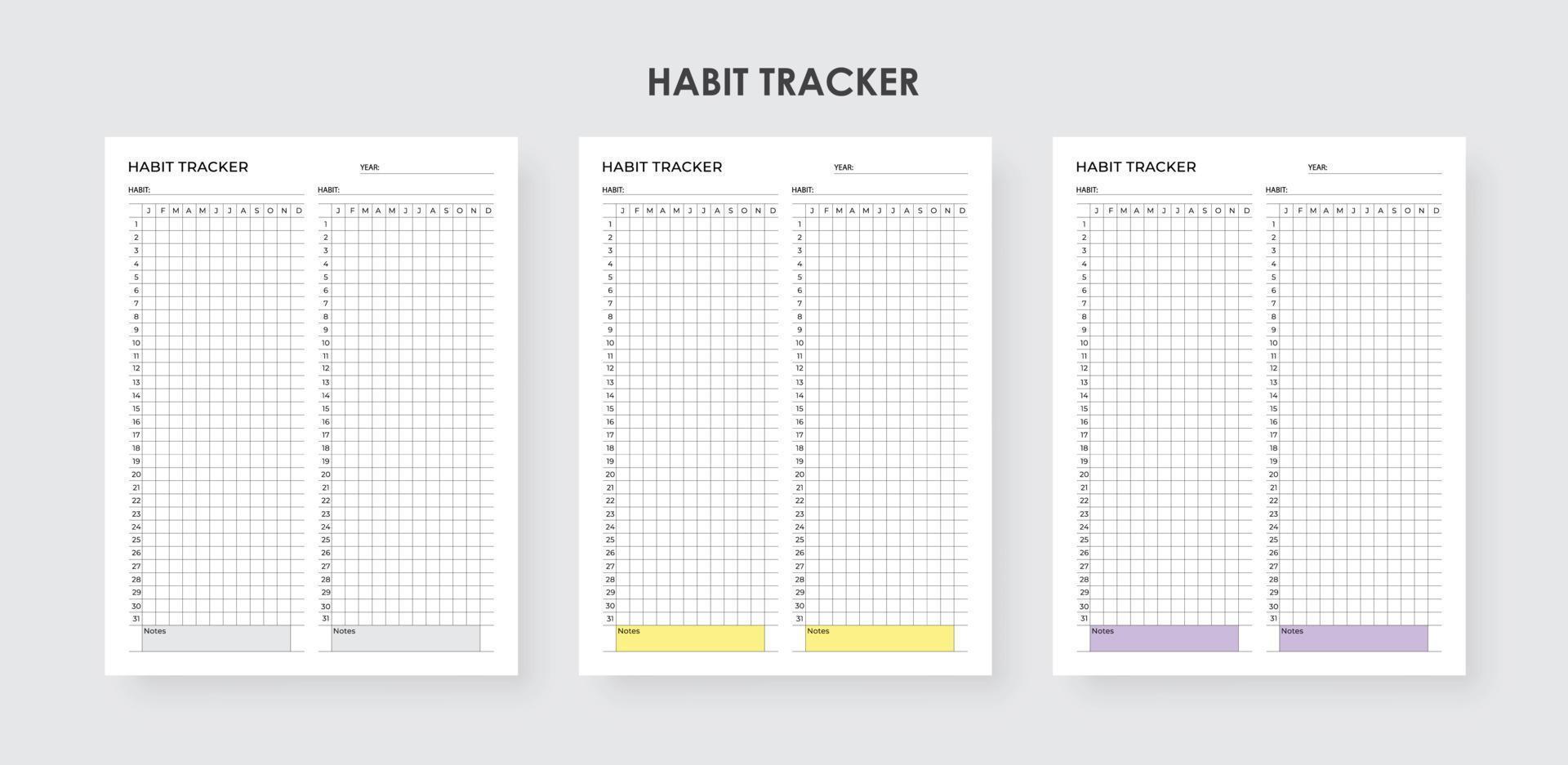 Everyday Habit Tracker Printable Goodnotes and Notability vector