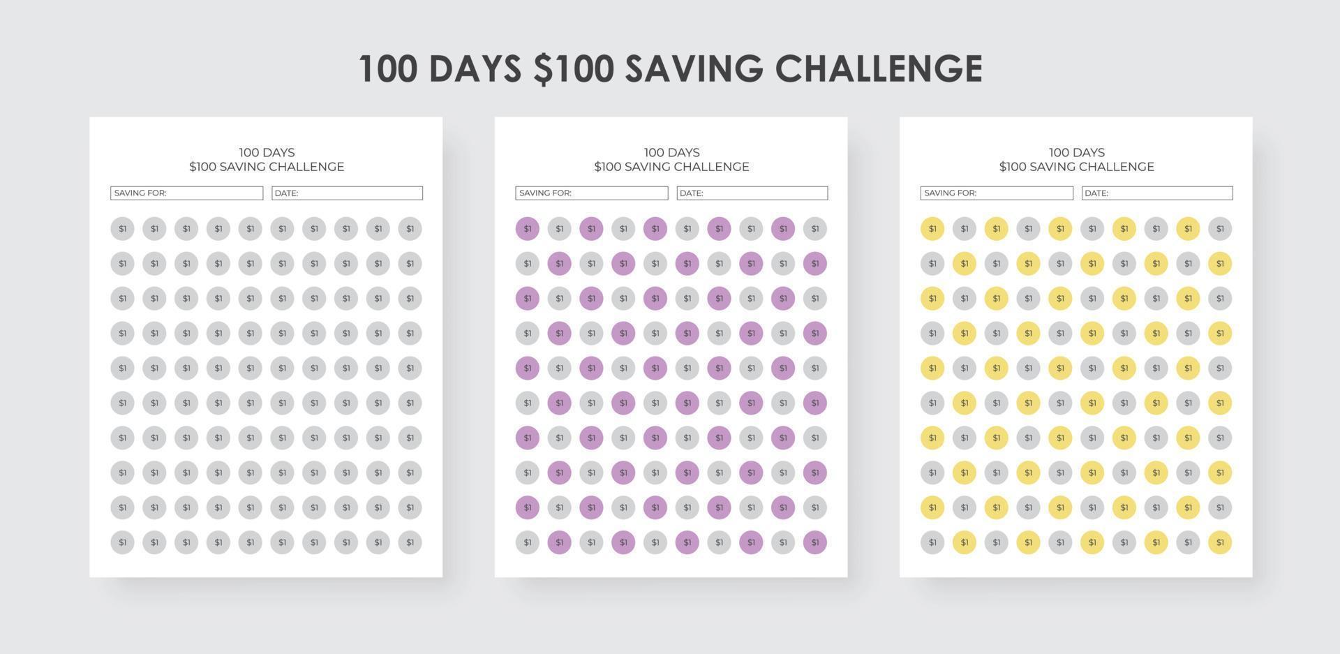 Ahorro De Los 100 Dias 100 días Desafío de ahorro de 100 dólares, rastreador de desafíos de ahorro  de dinero 17711462 Vector en Vecteezy