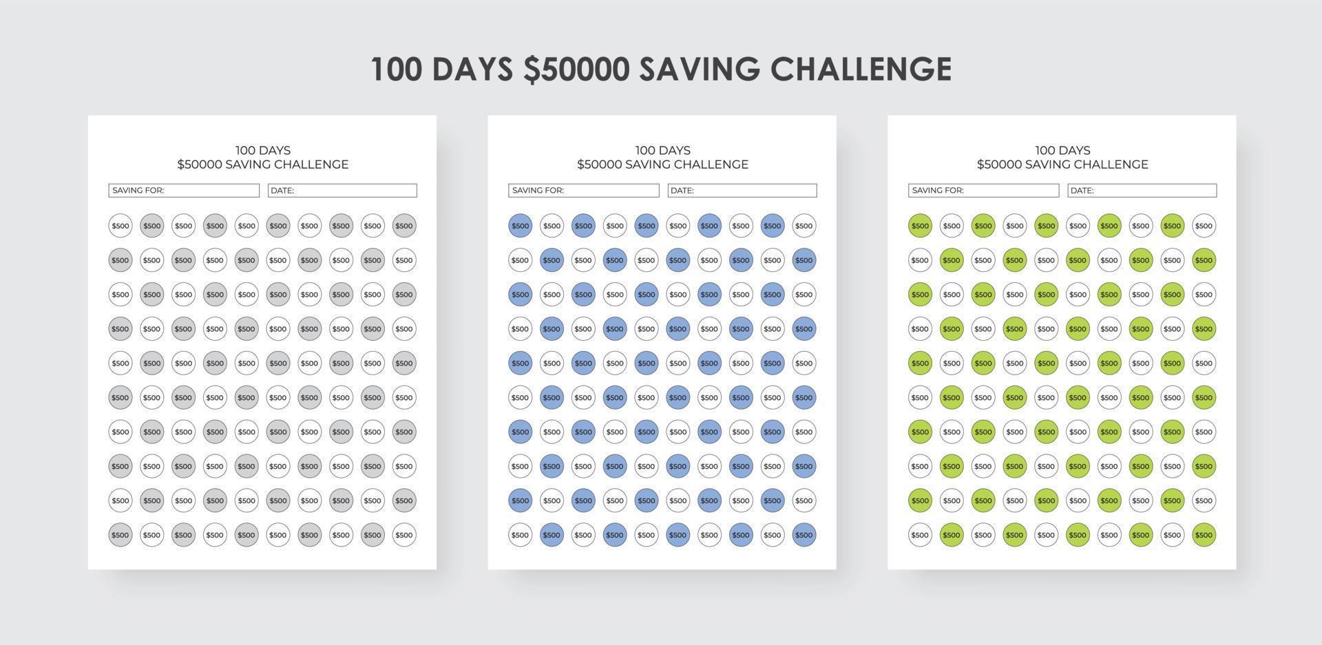 100 Days 50000 Dollar Saving Challenge, Money Savings Challenge Tracker vector