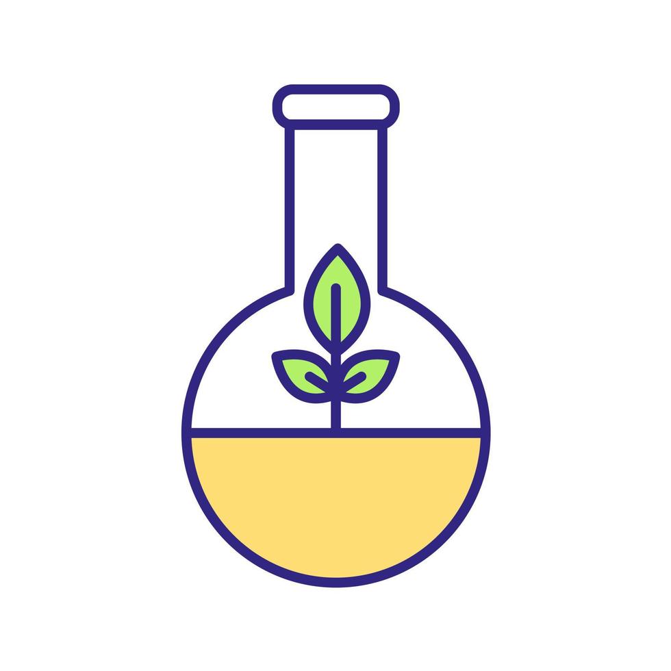 química verde, matraz de laboratorio con vector de icono de planta