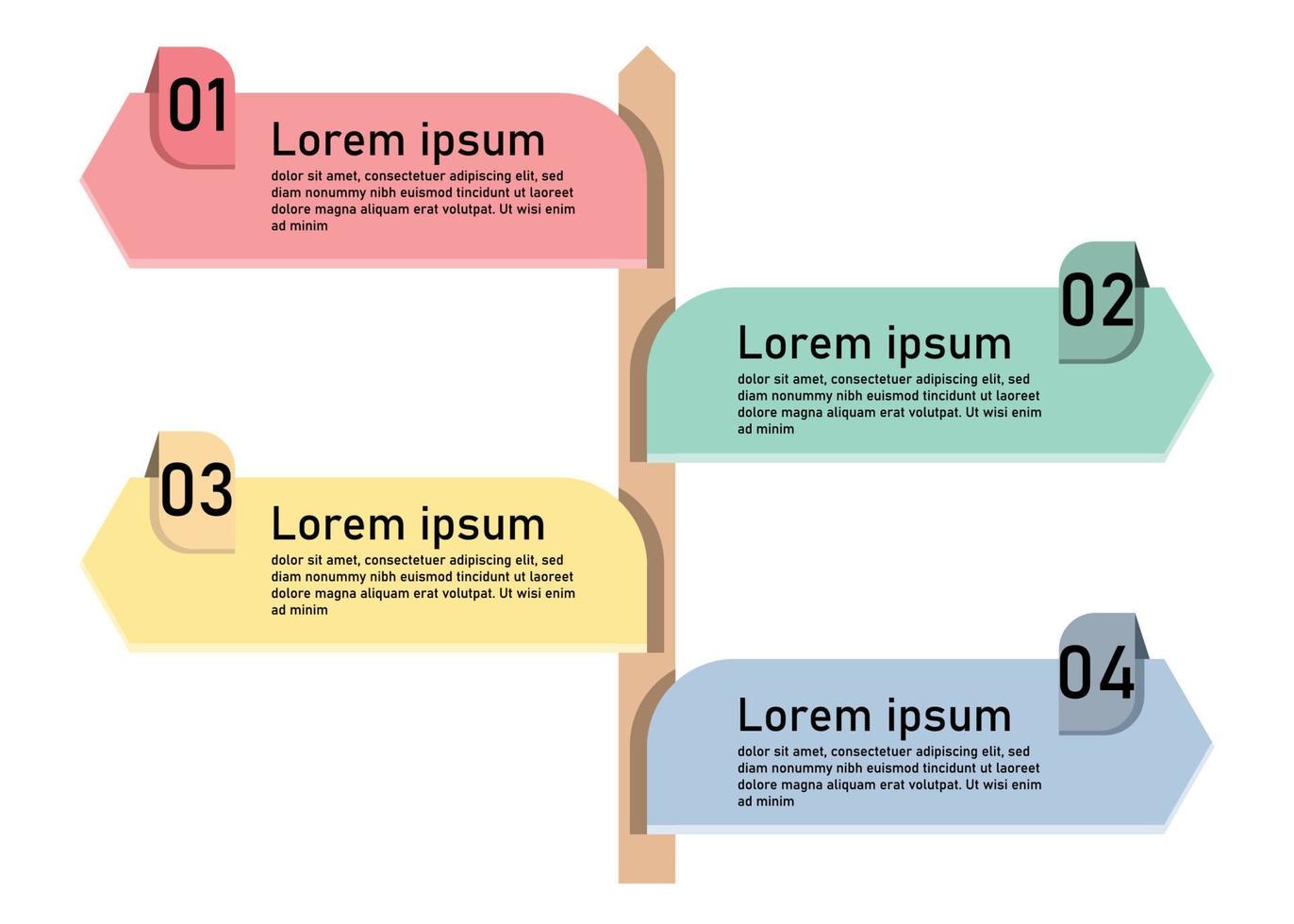 plantilla infográfica para presentación de información empresarial. vector cuadrado y elementos geométricos.signpost diagramas de flujo de trabajo modernos. informe plan 4 temas