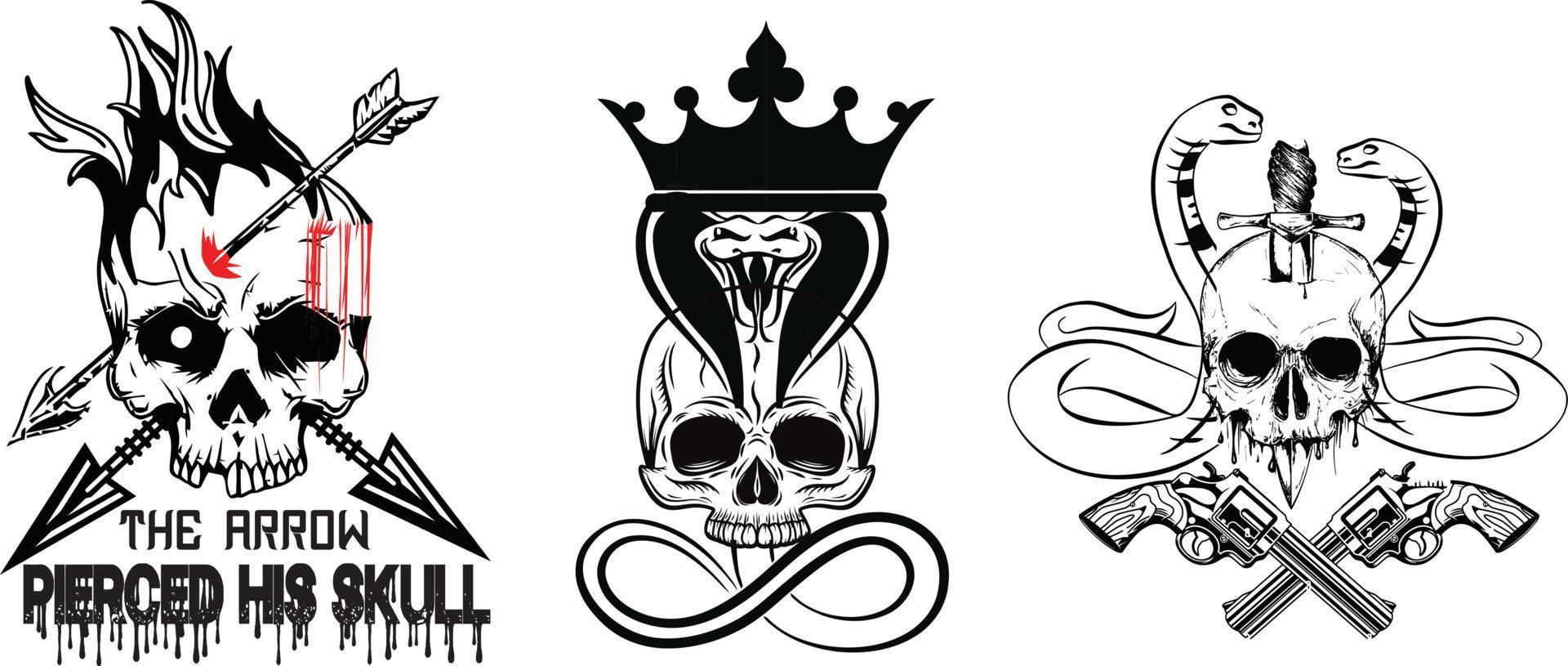 diseño de tatuaje de serpiente de calavera vector