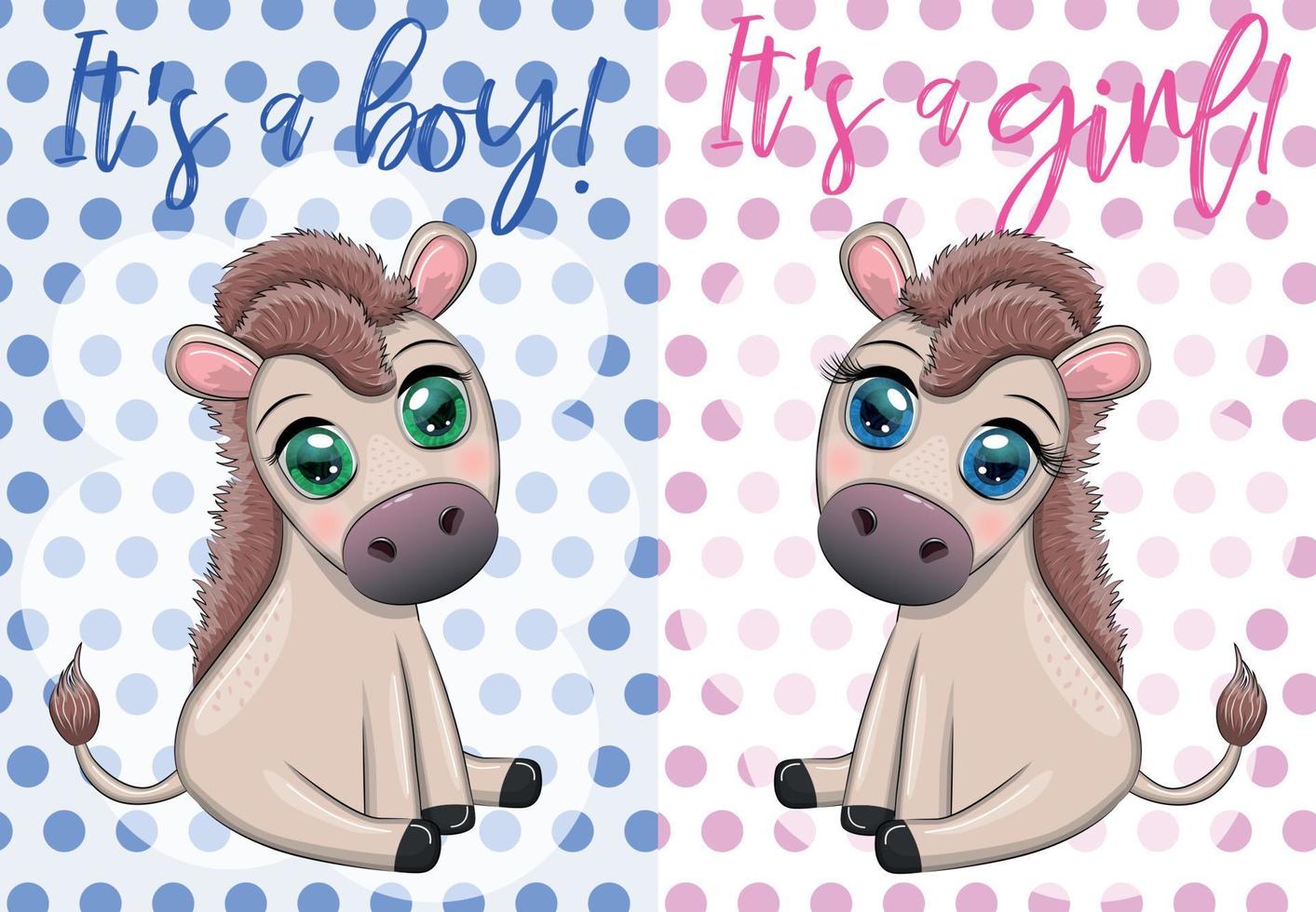 Baby shower party with cute cartoon donkey, pony boy and girl vector