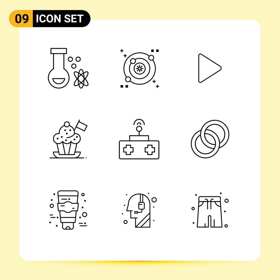 9 Universal Outline Signs Symbols of rc flag media cooker hat chef hat Editable Vector Design Elements