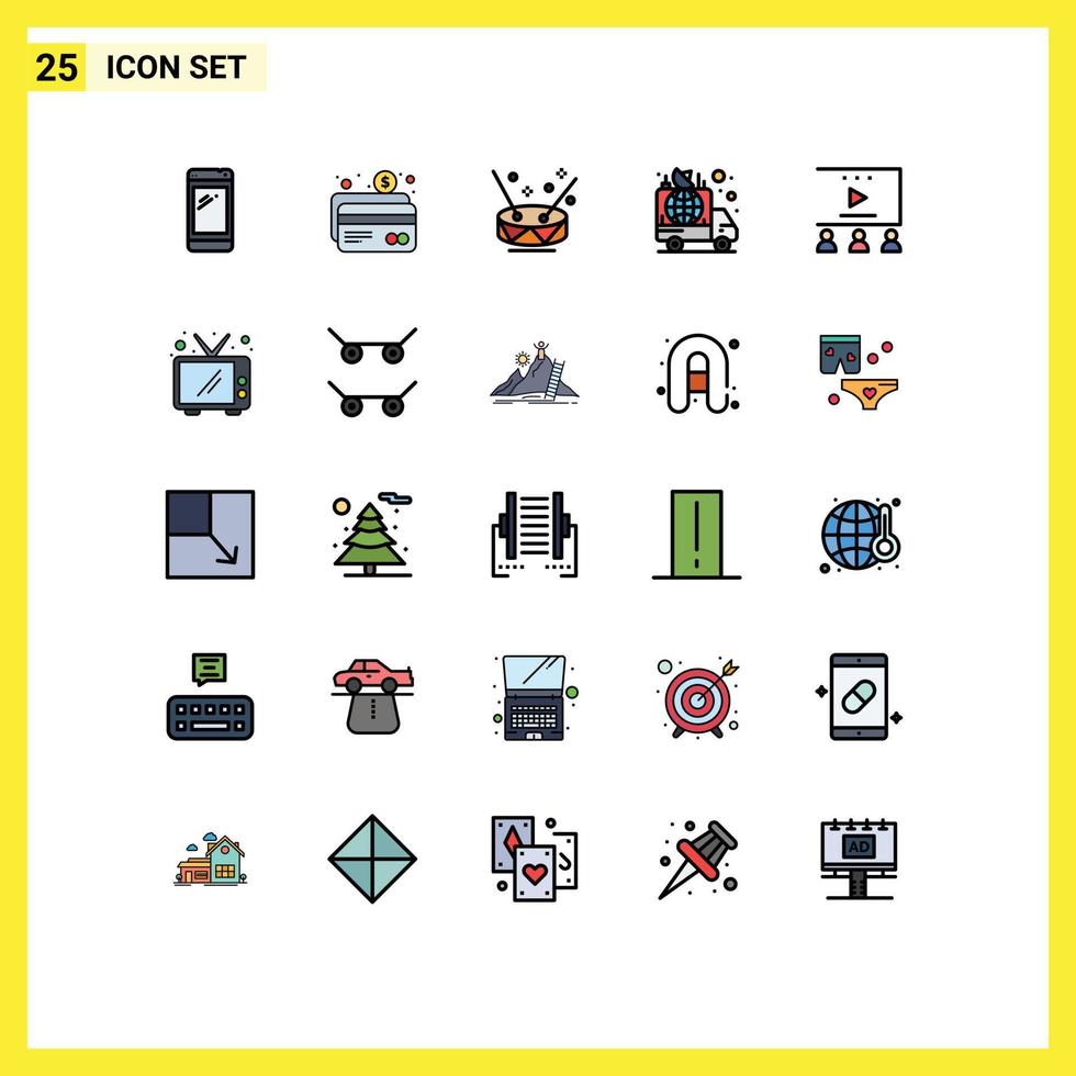 25 iconos creativos, signos y símbolos modernos de transmisión de noticias, anuncio de pago, fiesta, elementos de diseño vectorial editables vector