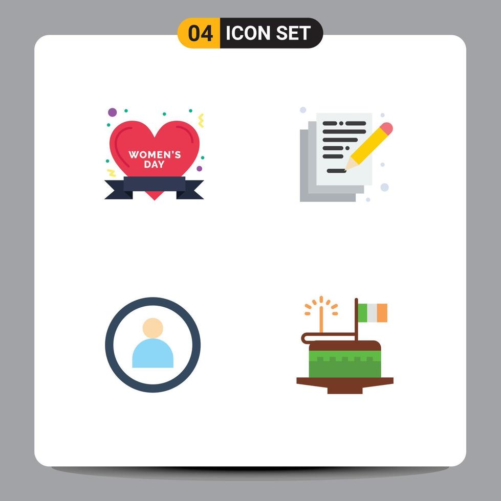 Flat Icon Pack of 4 Universal Symbols of badge person women day arts cake Editable Vector Design Elements