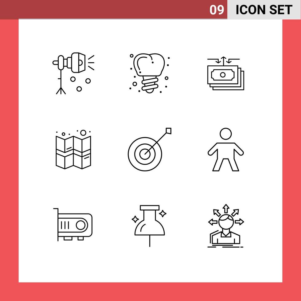 9 Universal Outline Signs Symbols of collection map dollar location report Editable Vector Design Elements