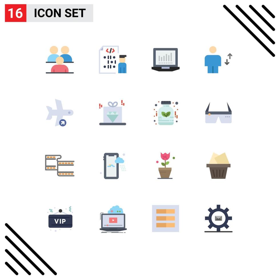 Flat Color Pack of 16 Universal Symbols of move elevator programmer body tecnology Editable Pack of Creative Vector Design Elements