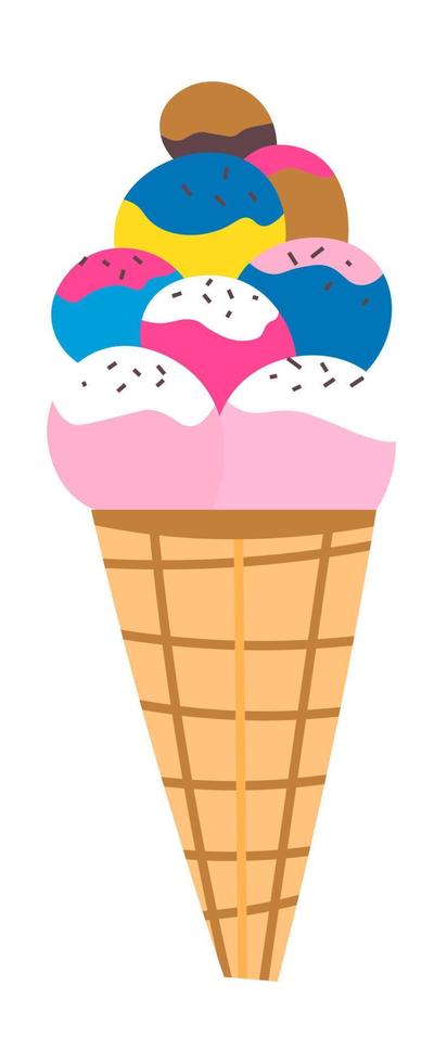 Ice cream crunchy cone with different taste scoop vector