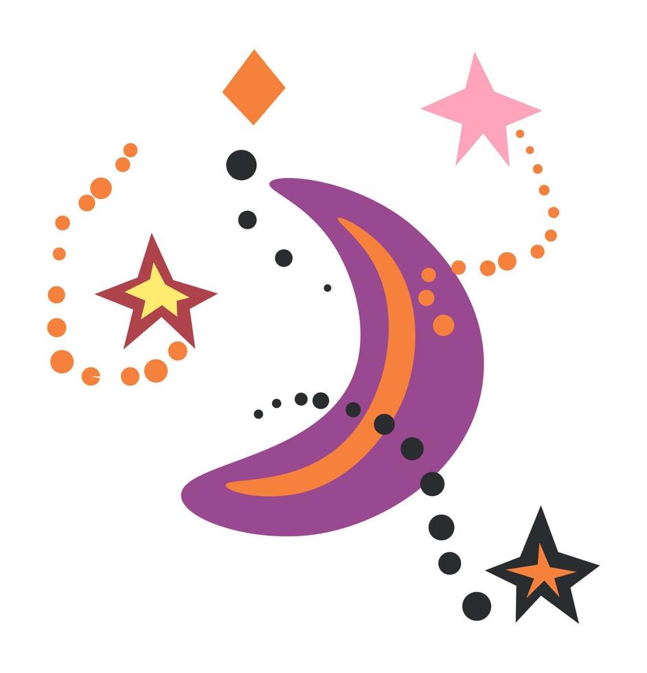 Crescent moon with stars and constellations icon vector