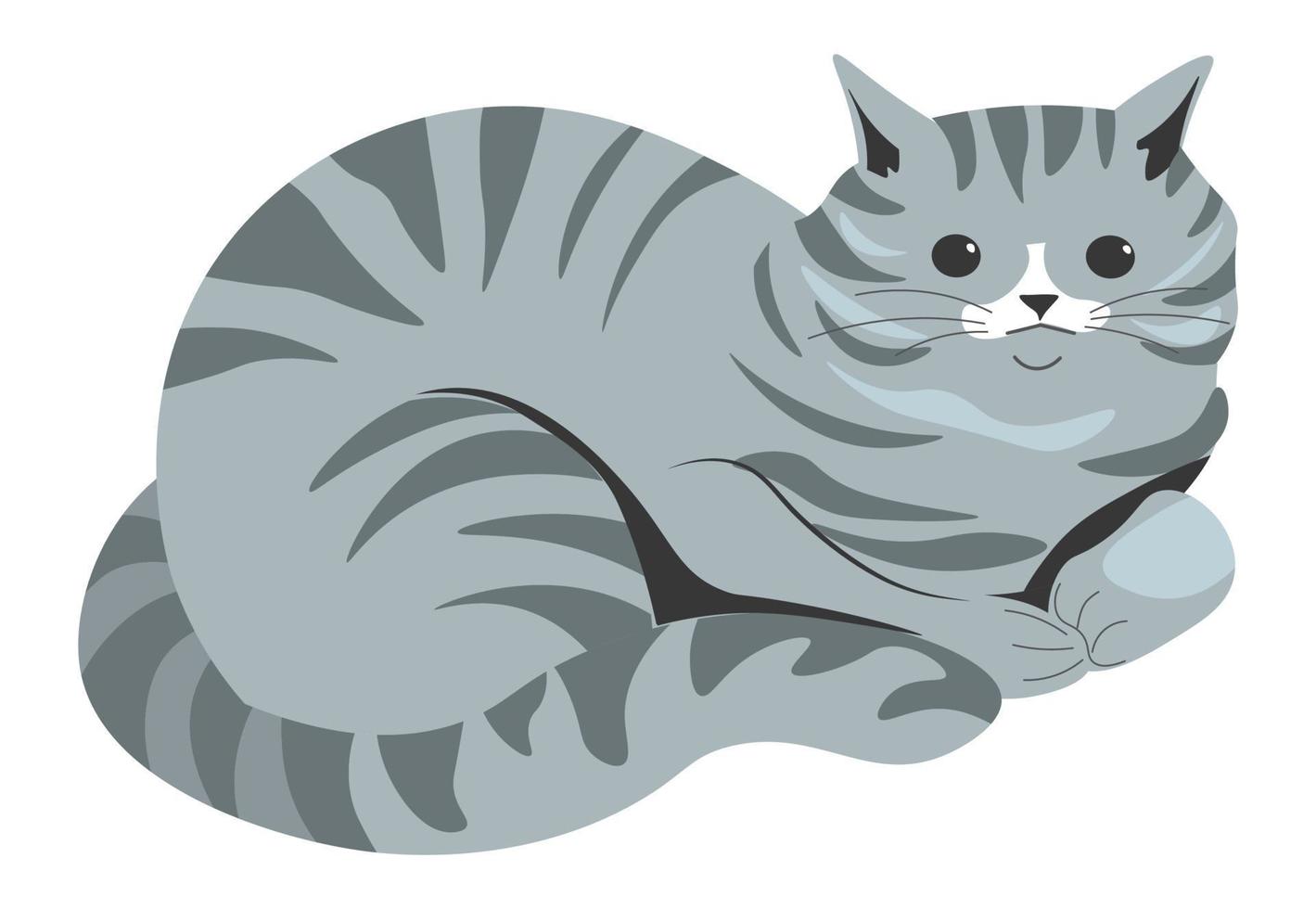 Grey kitten, cat character sitting or napping vector