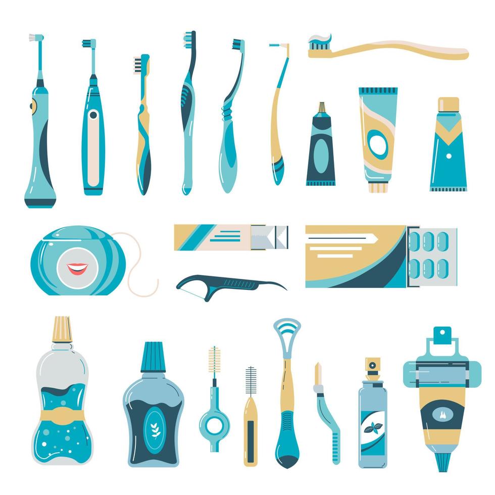 Toothbrushes and pastes, mouthwash and flosses vector