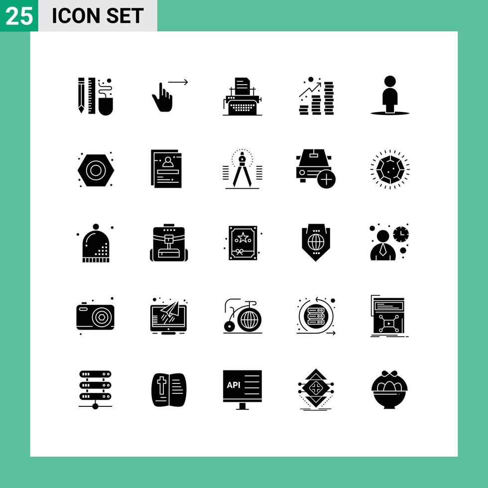 Group of 25 Modern Solid Glyphs Set for coins profit slide income print Editable Vector Design Elements