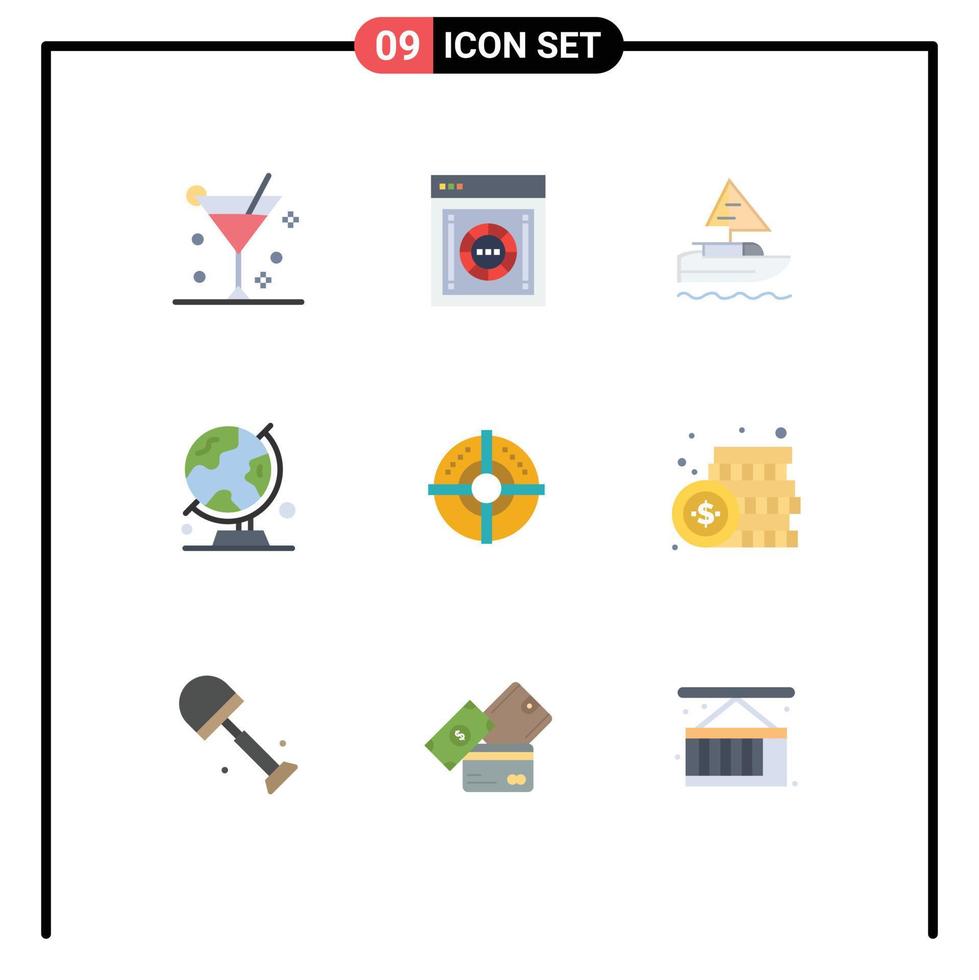 User Interface Pack of 9 Basic Flat Colors of table globe map safety world country Editable Vector Design Elements