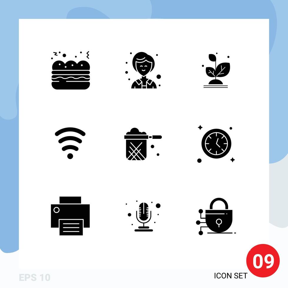 9 Universal Solid Glyphs Set for Web and Mobile Applications stewpot pot growth pan signal Editable Vector Design Elements