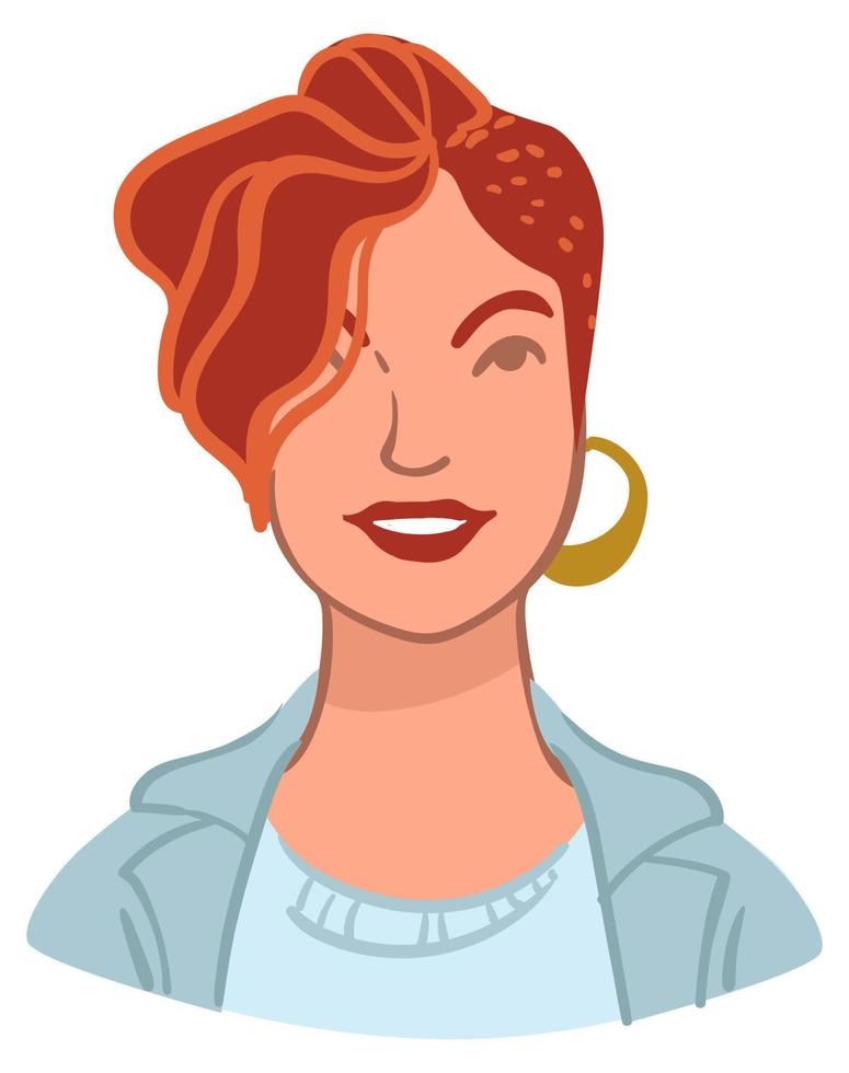 Redhead female woman posing and smiling portrait vector