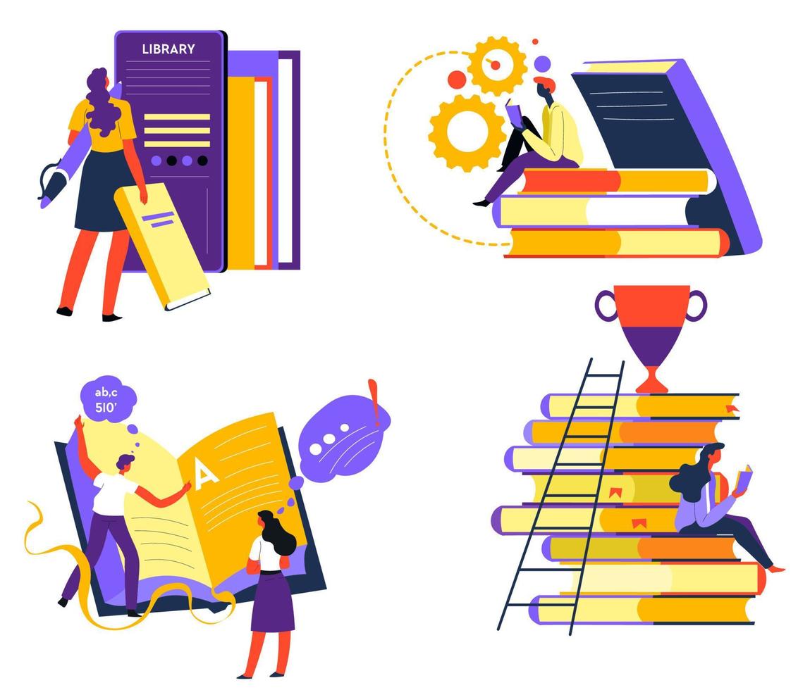 Education and improvement of skills reading books vector