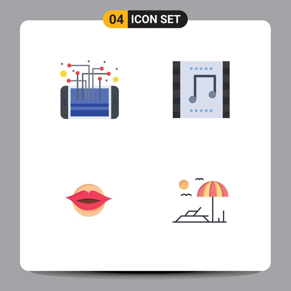 User Interface Pack of 4 Basic Flat Icons of circuit music scene processor concert mouth Editable Vector Design Elements