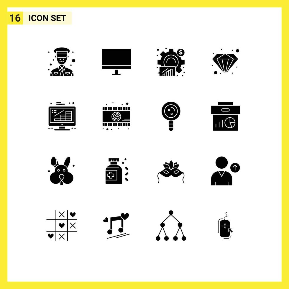 Editable Vector Line Pack of 16 Simple Solid Glyphs of coins value analysis premium statistical Editable Vector Design Elements