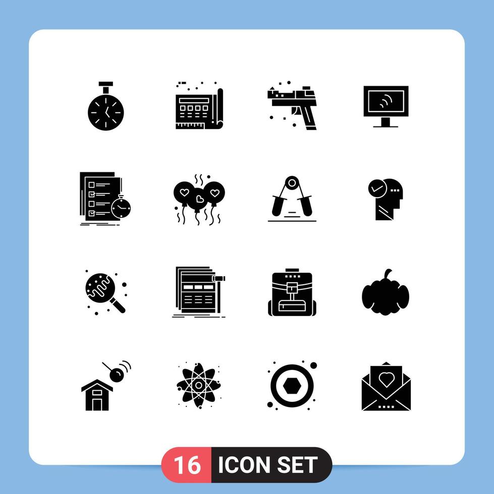 Mobile Interface Solid Glyph Set of 16 Pictograms of task service print wifi weapons Editable Vector Design Elements