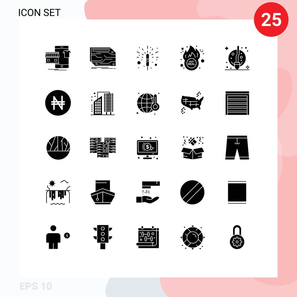 Modern Set of 25 Solid Glyphs and symbols such as broom discount electronic deal spark Editable Vector Design Elements