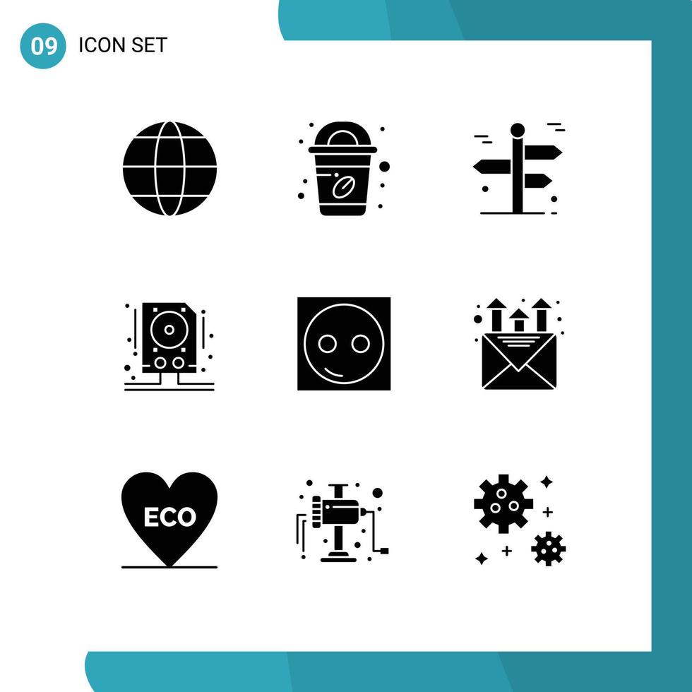 Pack of 9 creative Solid Glyphs of electronic devices travel storage drive Editable Vector Design Elements