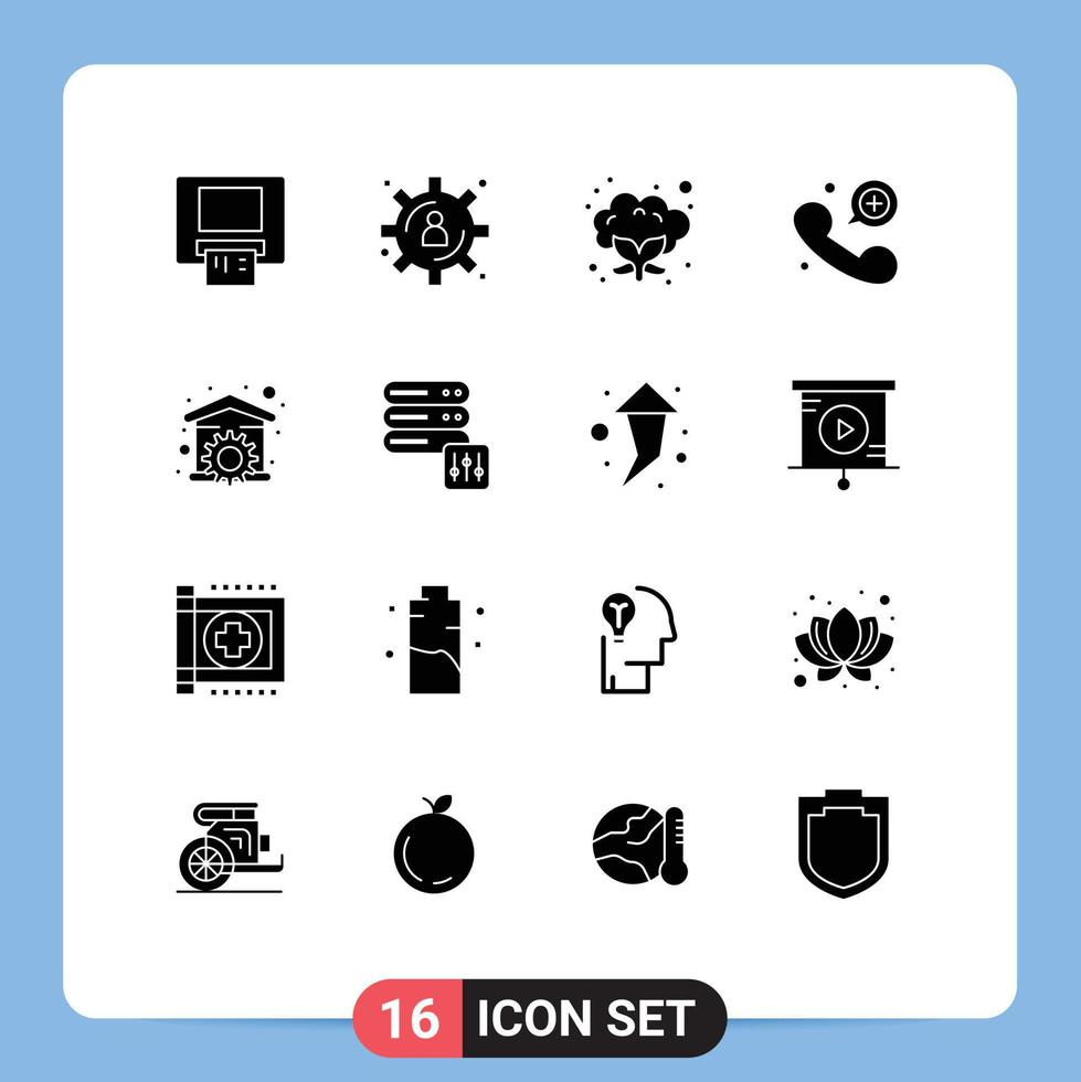 Group of 16 Solid Glyphs Signs and Symbols for wrench repair vegetable household emergency call Editable Vector Design Elements