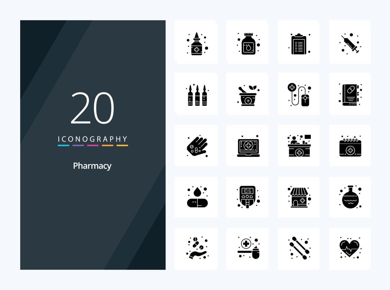 20 Pharmacy Solid Glyph icon for presentation vector