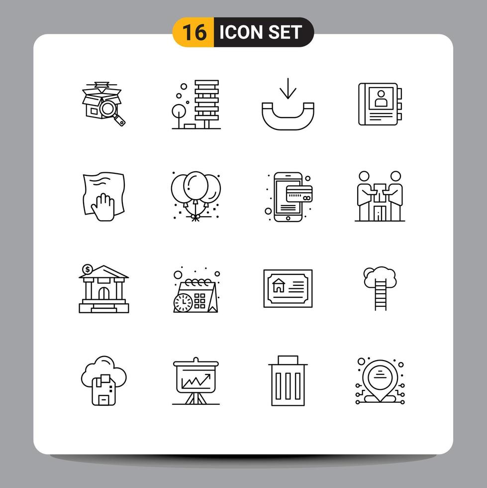 16 Thematic Vector Outlines and Editable Symbols of hand info environment diary phone Editable Vector Design Elements