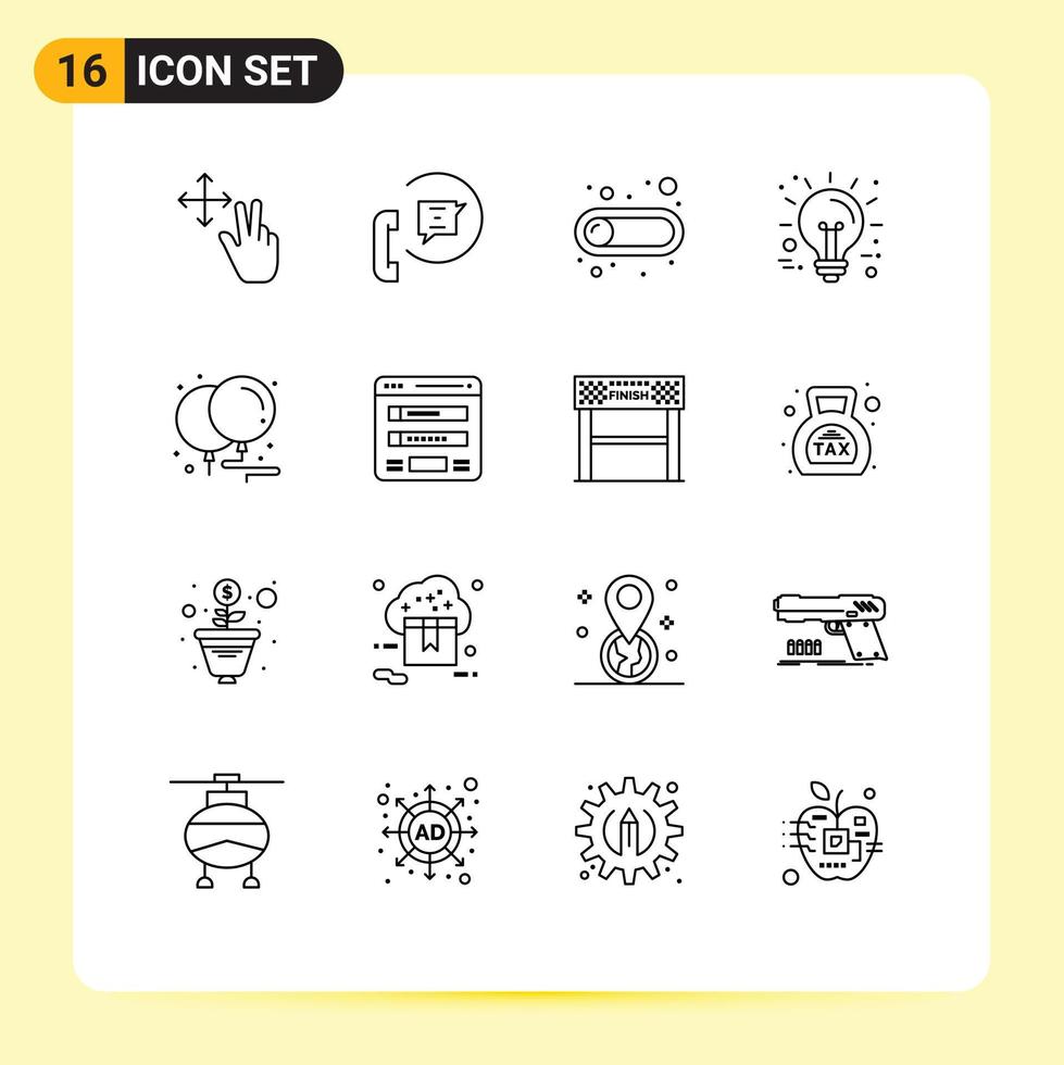 User Interface Pack of 16 Basic Outlines of birthday technology off innovation business Editable Vector Design Elements