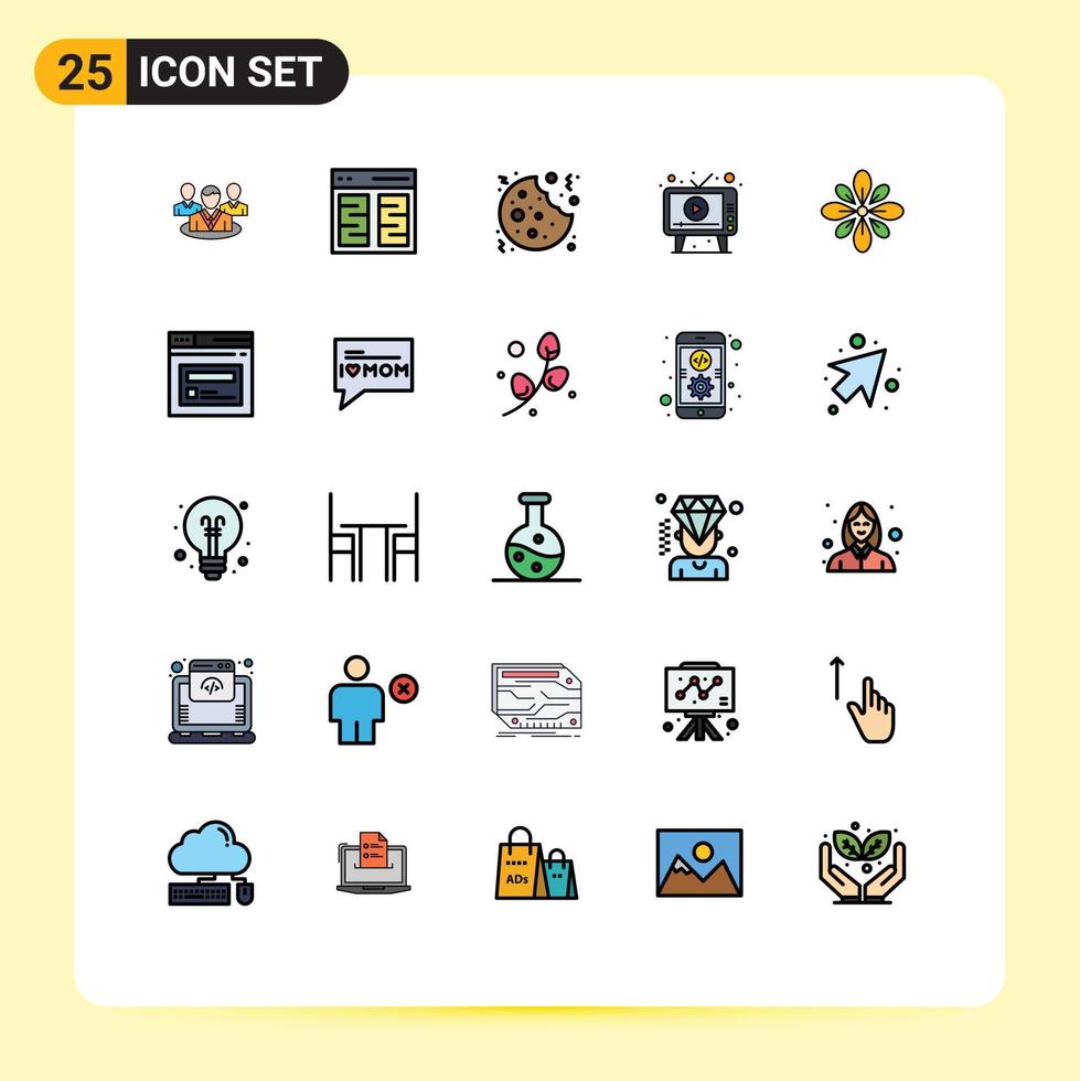 Group of 25 Filled line Flat Colors Signs and Symbols for screen media user advertising sweet Editable Vector Design Elements
