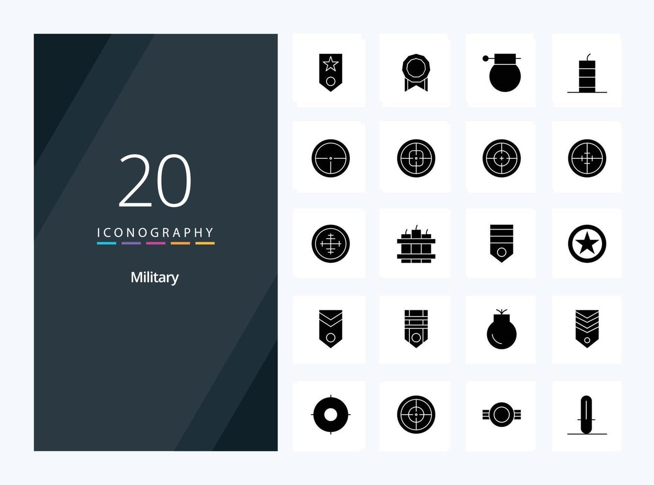 20 Military Solid Glyph icon for presentation vector