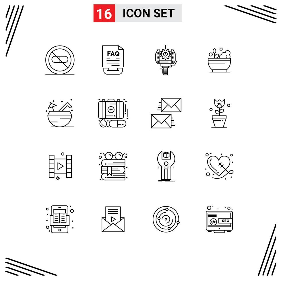 Set of 16 Commercial Outlines pack for medicine hospital help robotics machine Editable Vector Design Elements
