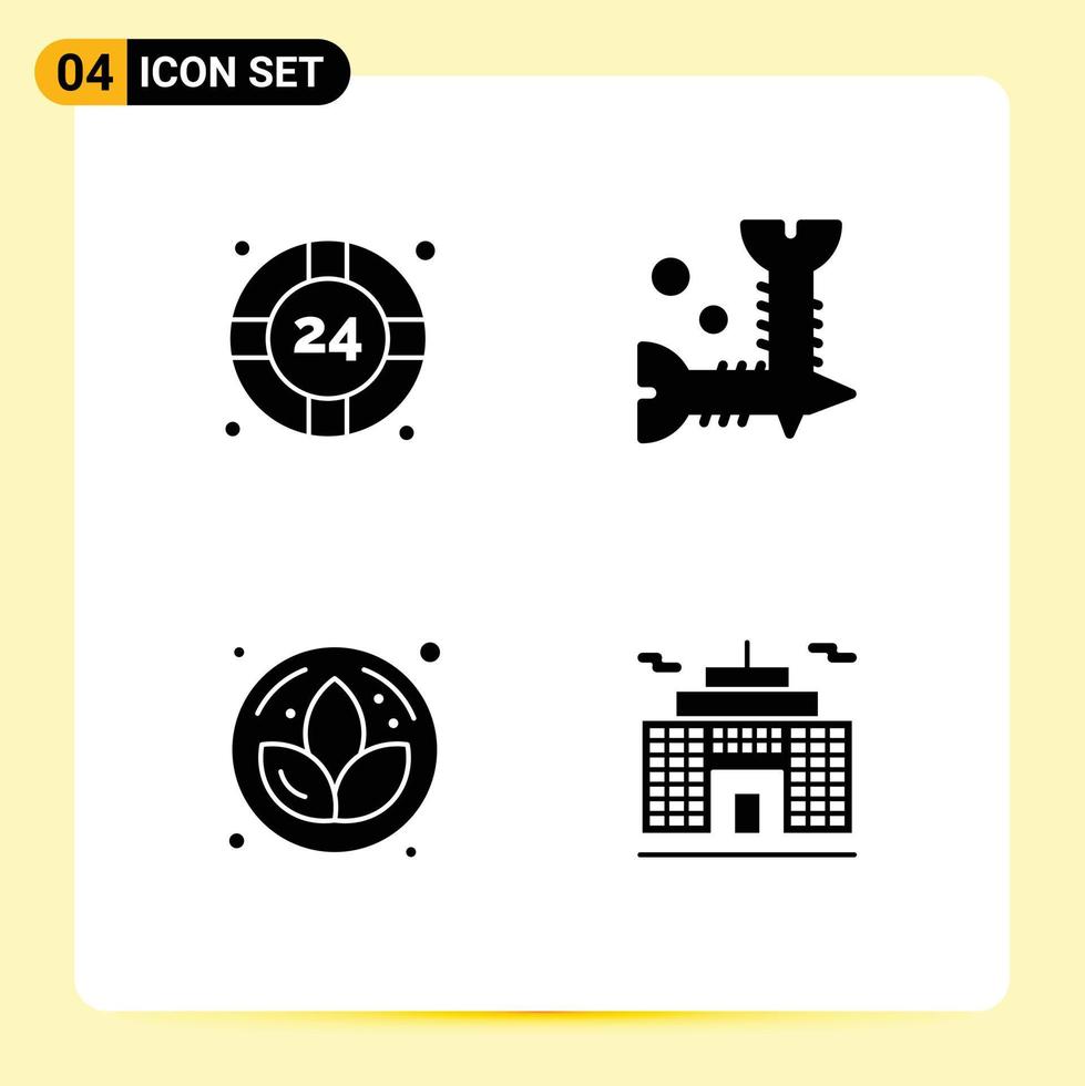 4 Universal Solid Glyph Signs Symbols of help flower help desk hardware building Editable Vector Design Elements