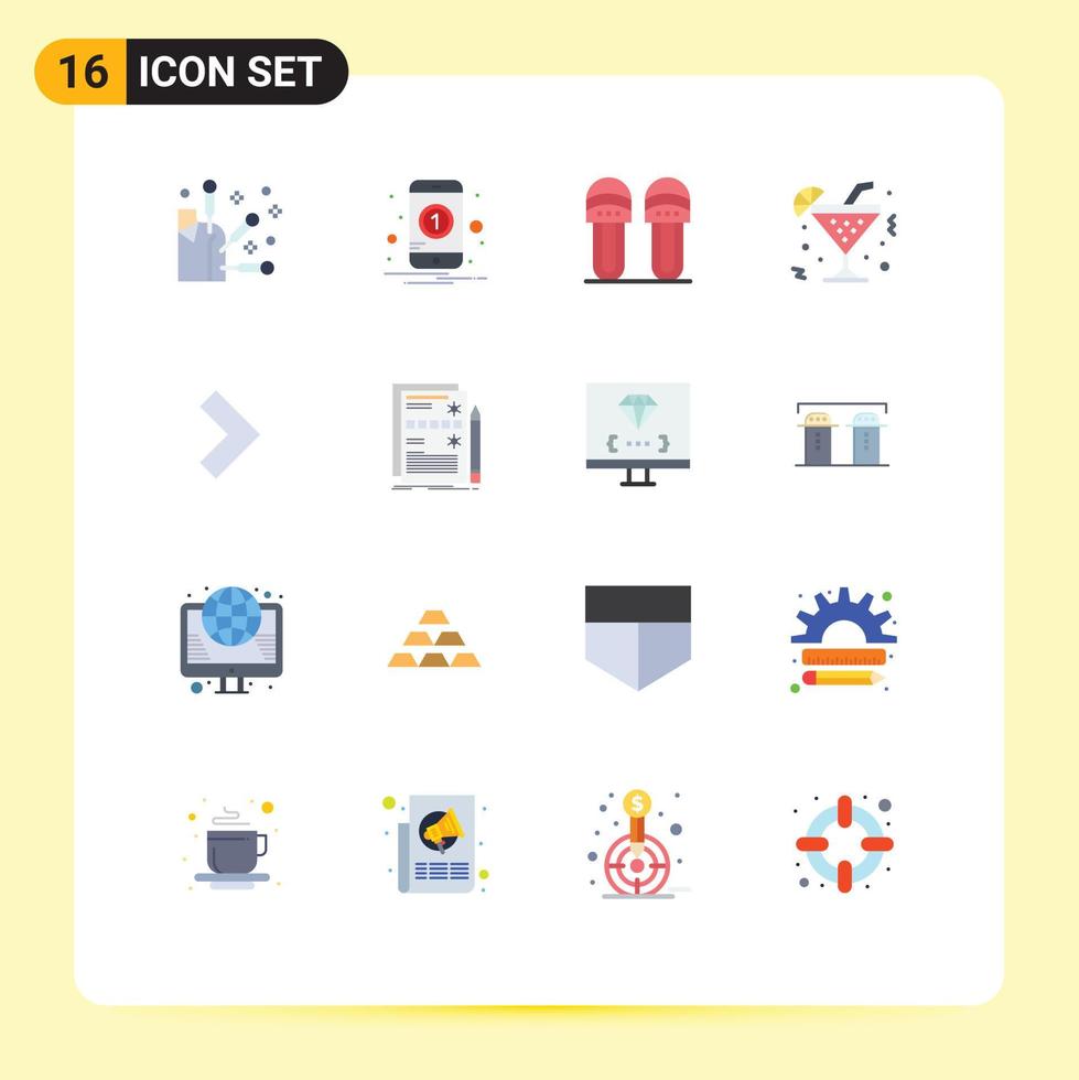 16 Universal Flat Colors Set for Web and Mobile Applications next arrow comfortable beverage drink Editable Pack of Creative Vector Design Elements