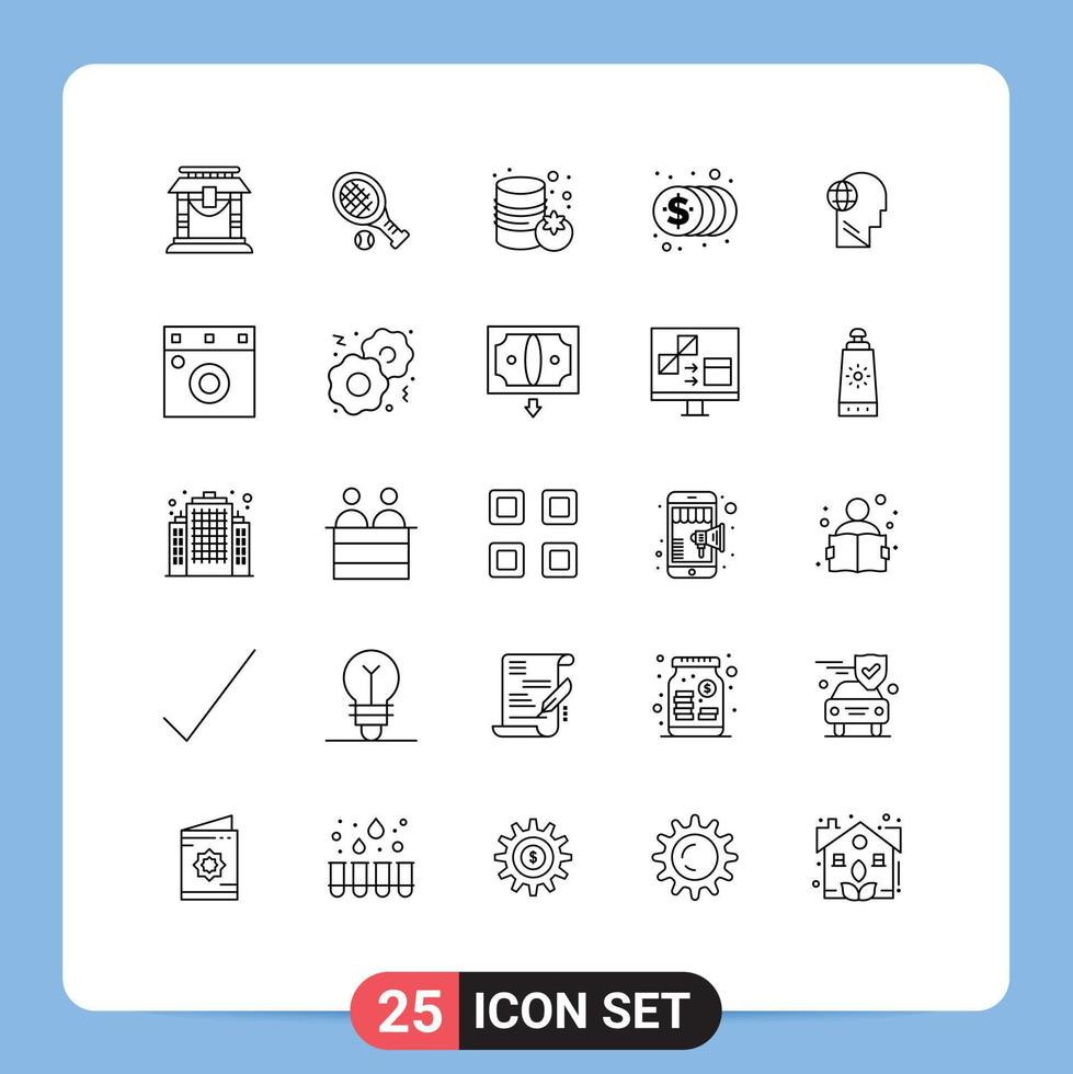 Set of 25 Modern UI Icons Symbols Signs for head business canned money finance Editable Vector Design Elements