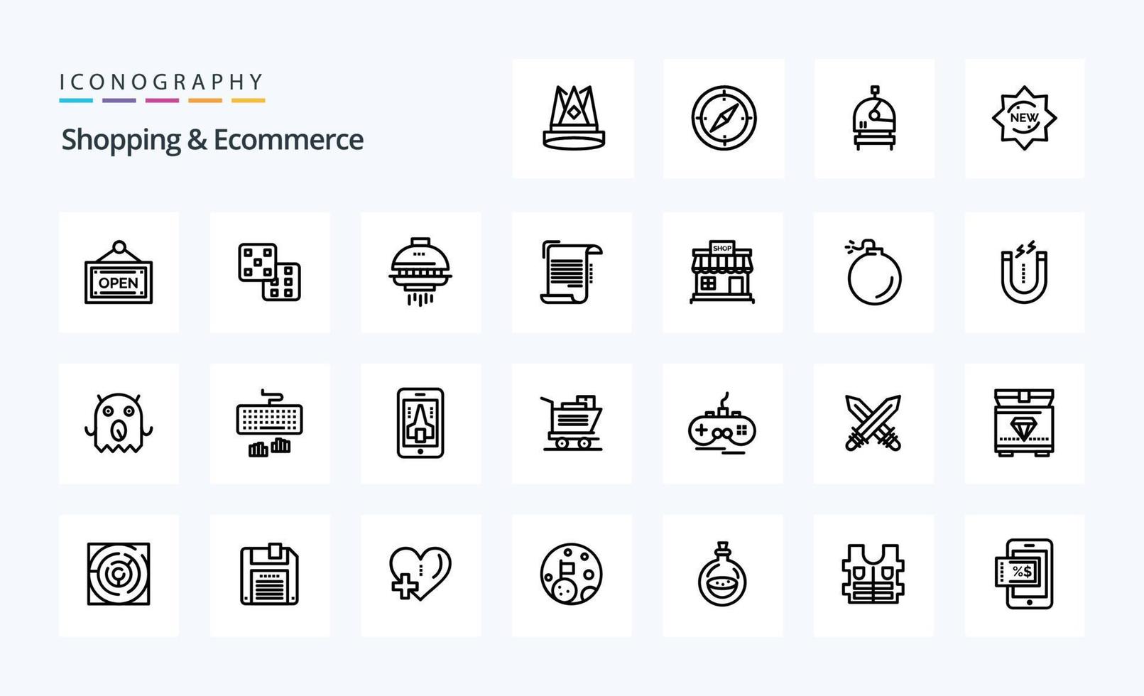 25 Shopping And Ecommerce Line icon pack vector
