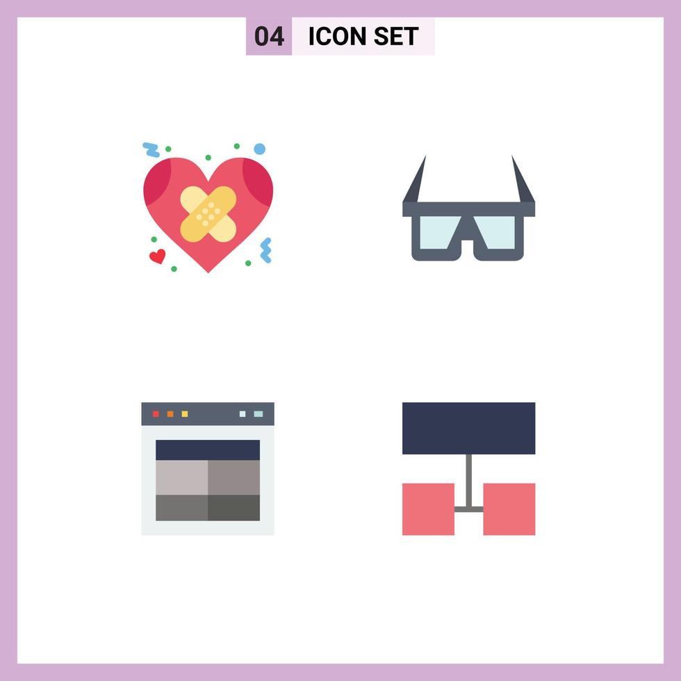 Stock Vector Icon Pack of 4 Line Signs and Symbols for bandage divide heart eyewear layout Editable Vector Design Elements