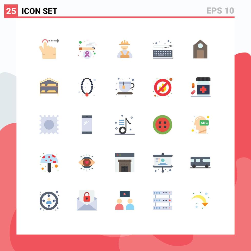 Pictogram Set of 25 Simple Flat Colors of bed school worker learn keypad Editable Vector Design Elements